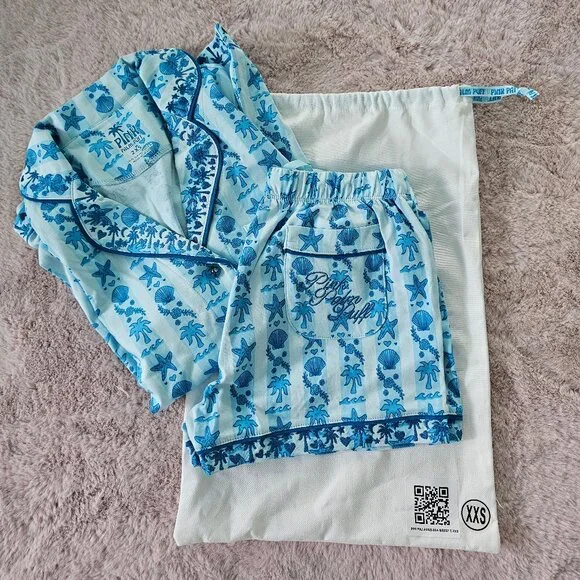 Pink Palm Puff Pajamas in Seabreeze – Size XXS - Picture 2 of 7